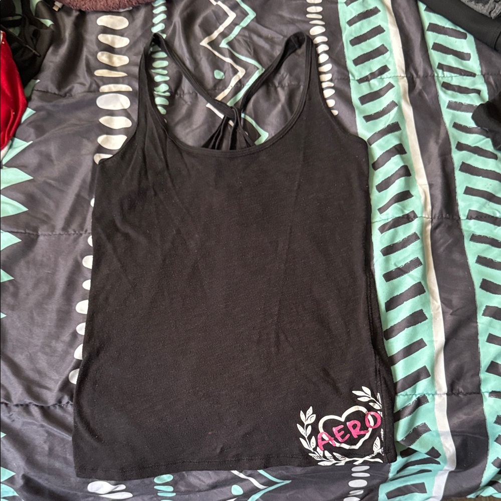 Aero Black Tank Top with Pink Heart Accent